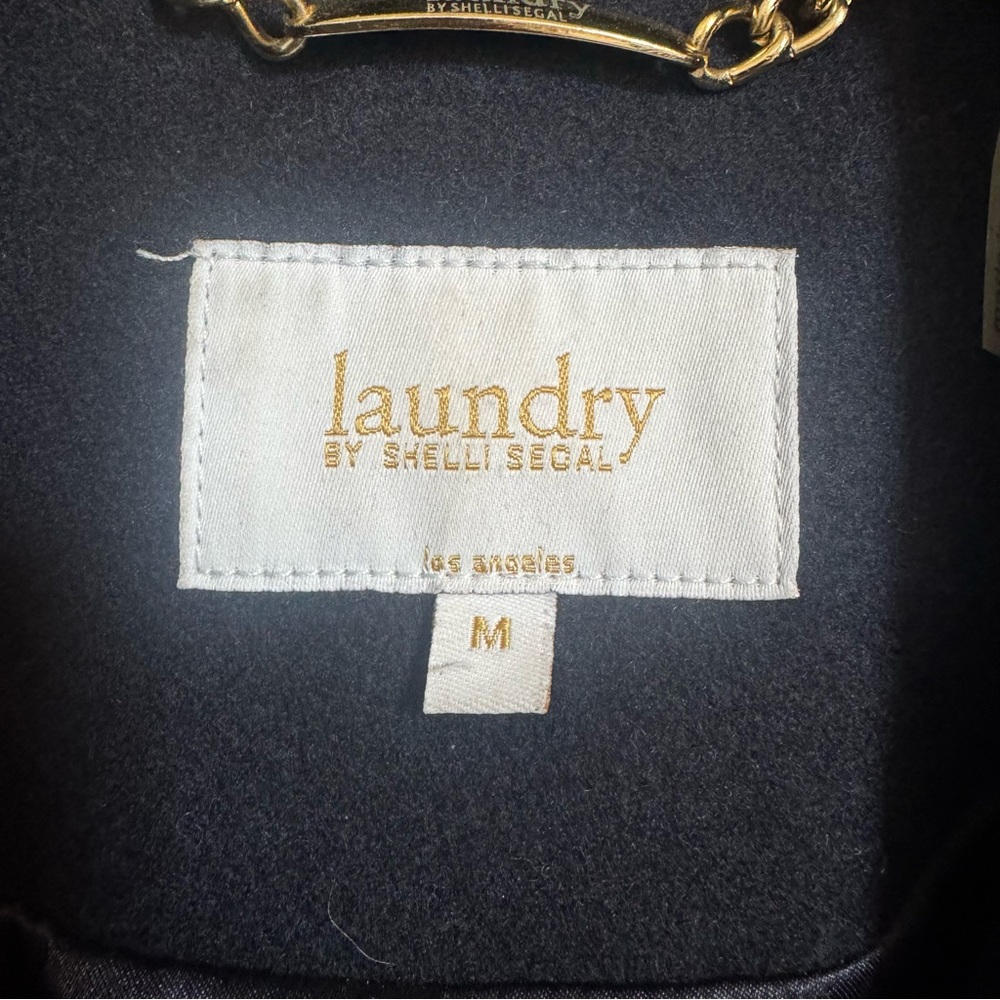 Laundry By Shelli Segal Navy Double-Breasted Flared Peacoat with Gold Buttons - Picture 6 of 7